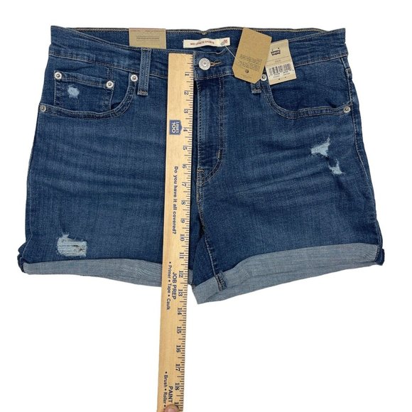 Women's Levis Mid Length Denim Blue Jean Cuffed Shorts 12 W31 - Picture 3 of 9